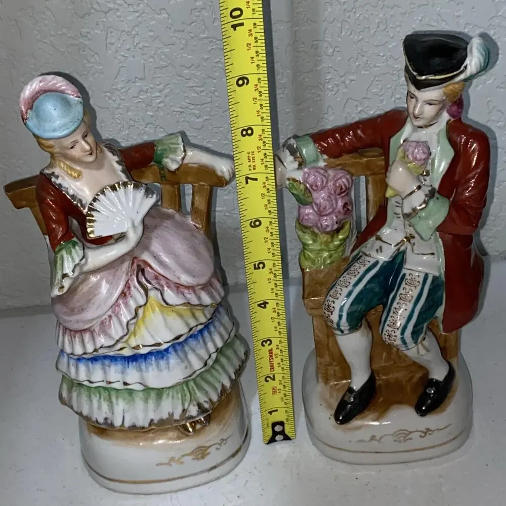 VTG Made In Occupied Japan Seated Man Woman Victorian‎ Couple Figurine Pair 9”